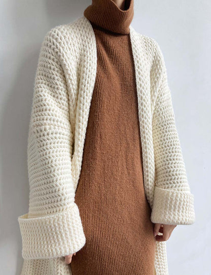 Solid Color Hollow Out Open Front Knit Cardigan