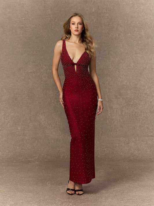Lumi Beaded Plunging V‑Neck Maxi Dress