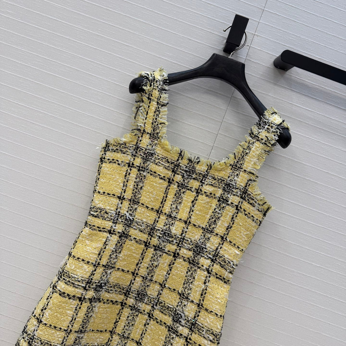 Balmain 26s Slip Dress Yellow Black Tweed 346071