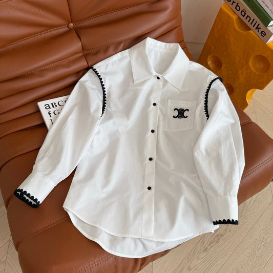 Celine 25 Embroidery Lace Shirt White mix Black Cotton