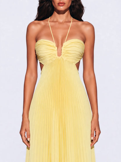 Felicity Cut Out Pleated Halter Maxi Dress