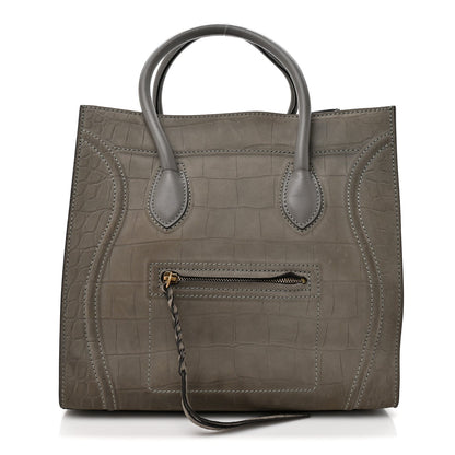 Crocodile Embossed Nubuck Medium Phantom Luggage Grey