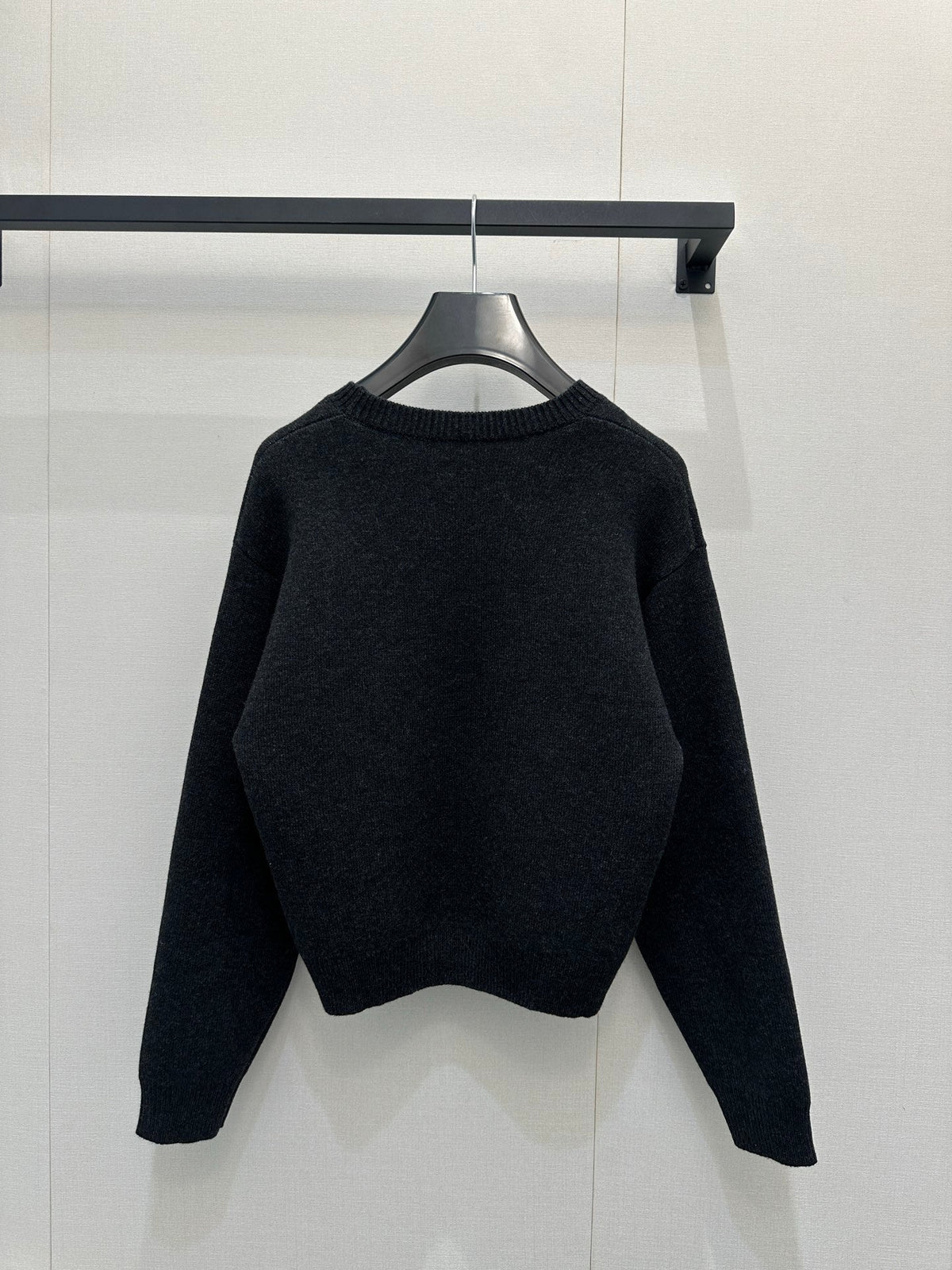 Celin Embroidered Crew Neck Sweater Black Wool 346096