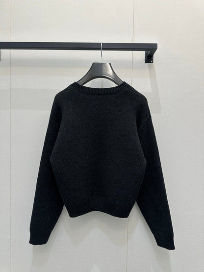 Celin Embroidered Crew Neck Sweater Black Wool 346096