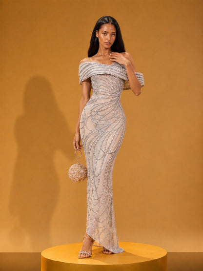 Isabella Luxurious Beaded Slim-Fit Maxi Dress