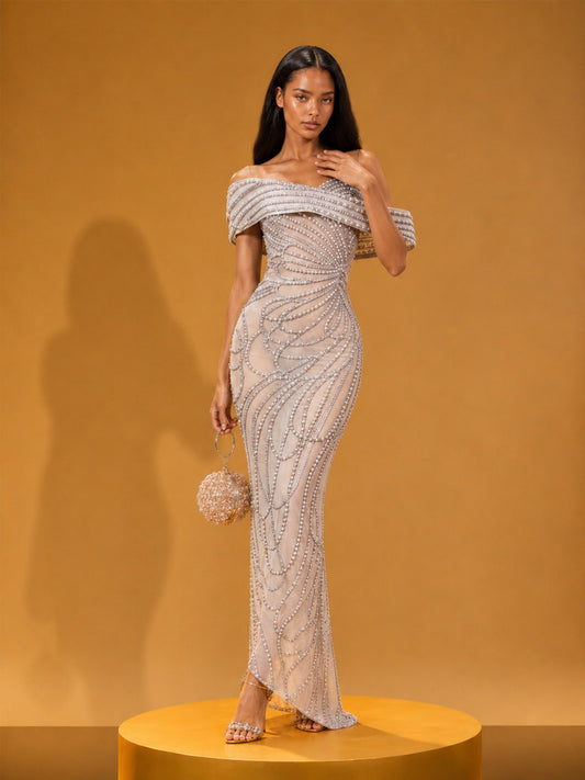 Isabella Luxurious Beaded Slim-Fit Maxi Dress