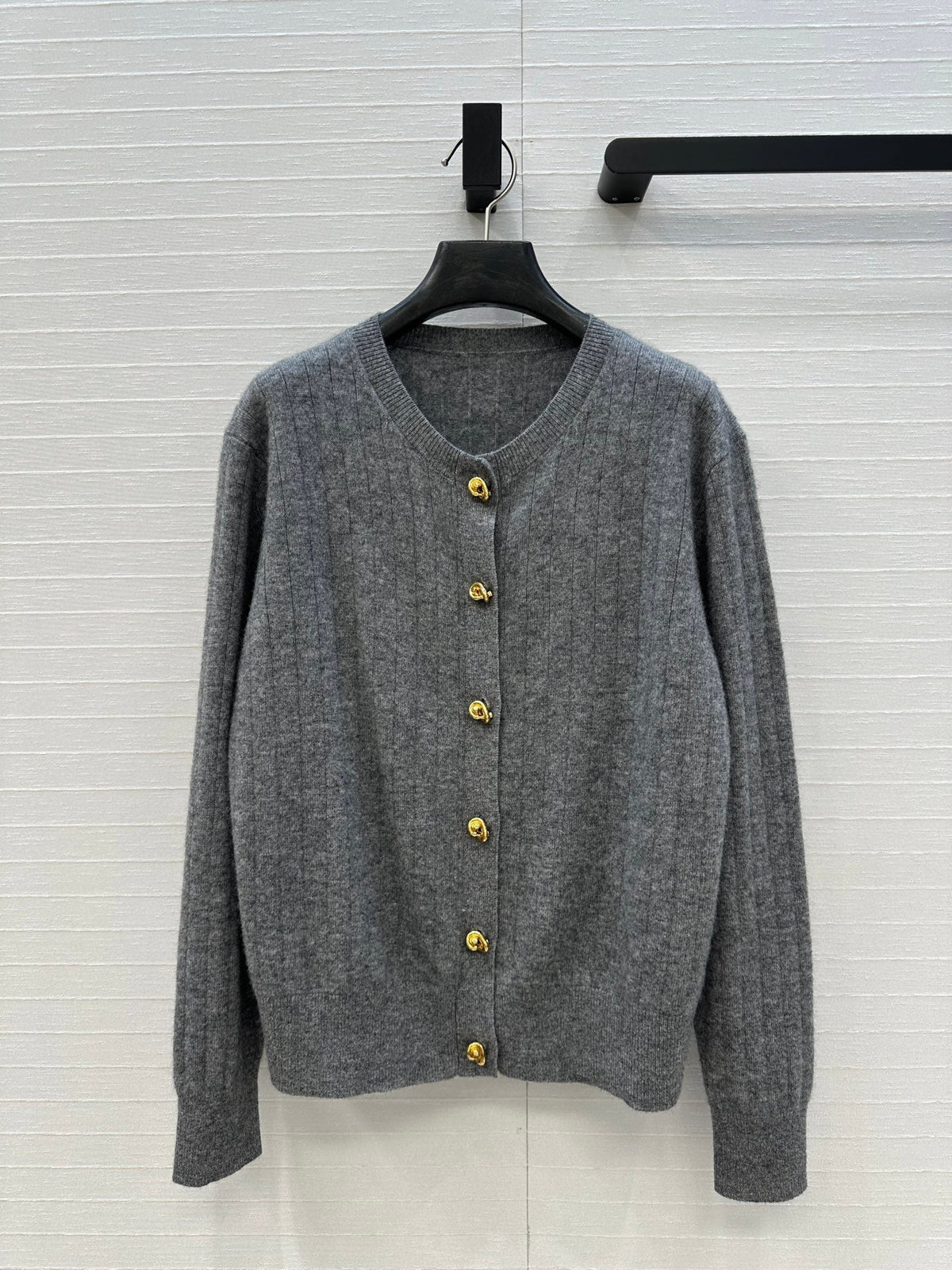 BV Crew Neckline Cardigan in Gray Cashmere