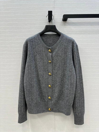 BV Crew Neckline Cardigan in Gray Cashmere