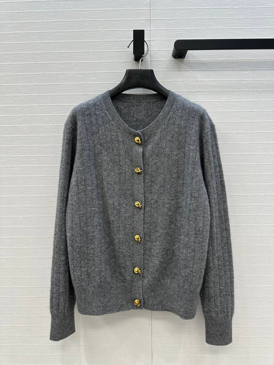 BV Crew Neckline Cardigan in Gray Cashmere