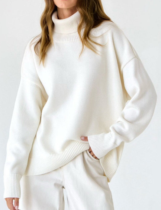 High Collar Loose Solid Color Sweater