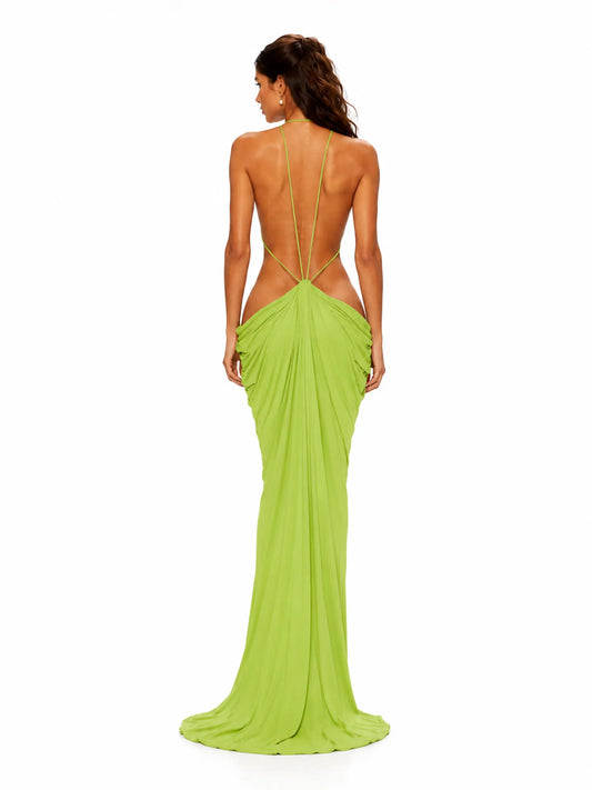 Isla Ruched Open-Back Maxi Dress