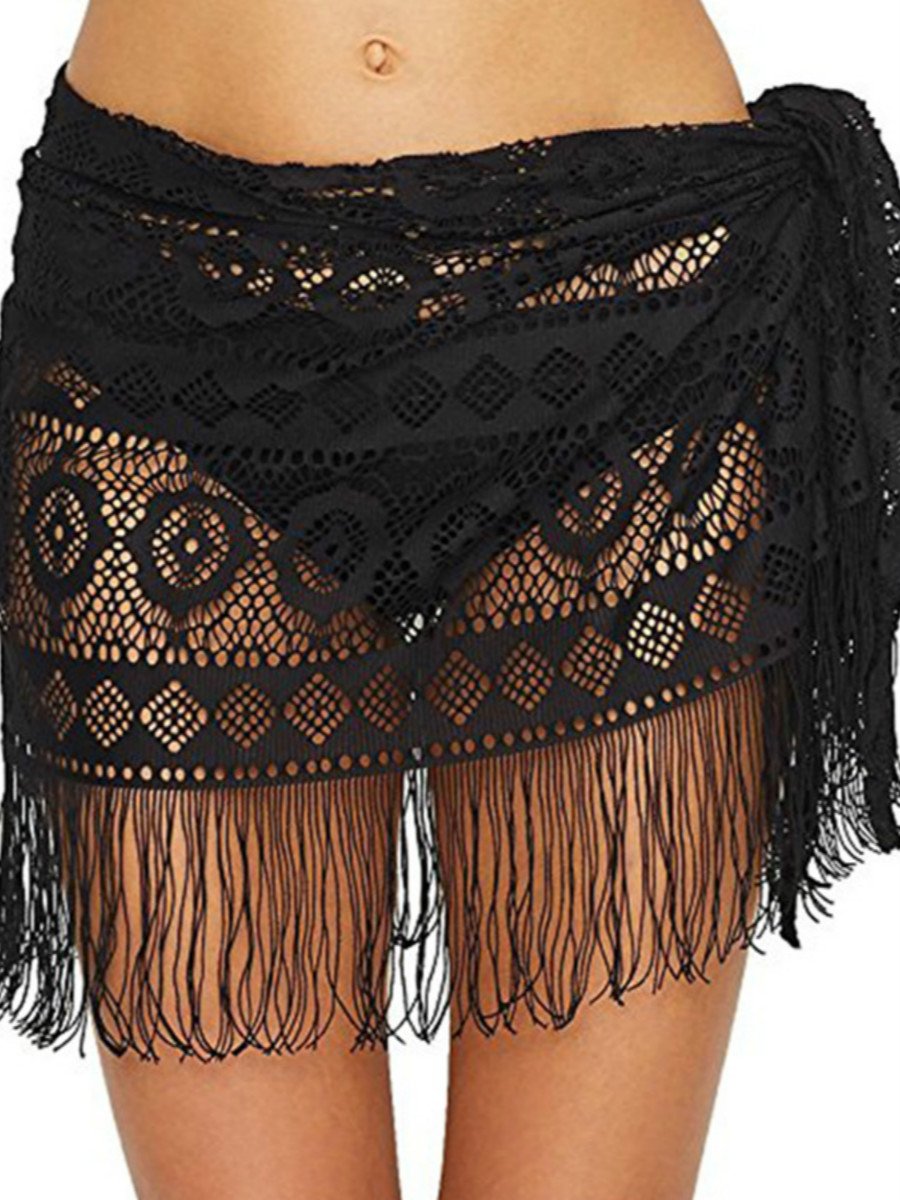 Tassel Sexy Lace Beach Sunbreaker Hollowed-Out Skirt Bikini Top