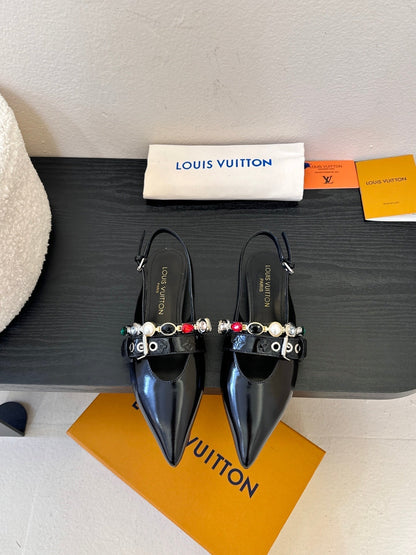 LV Vibe Slingback Flat Black Patent Leather 580337