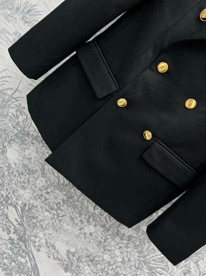 YSL 25 Double-breasted Suit Jacket Black Cotton Polyester