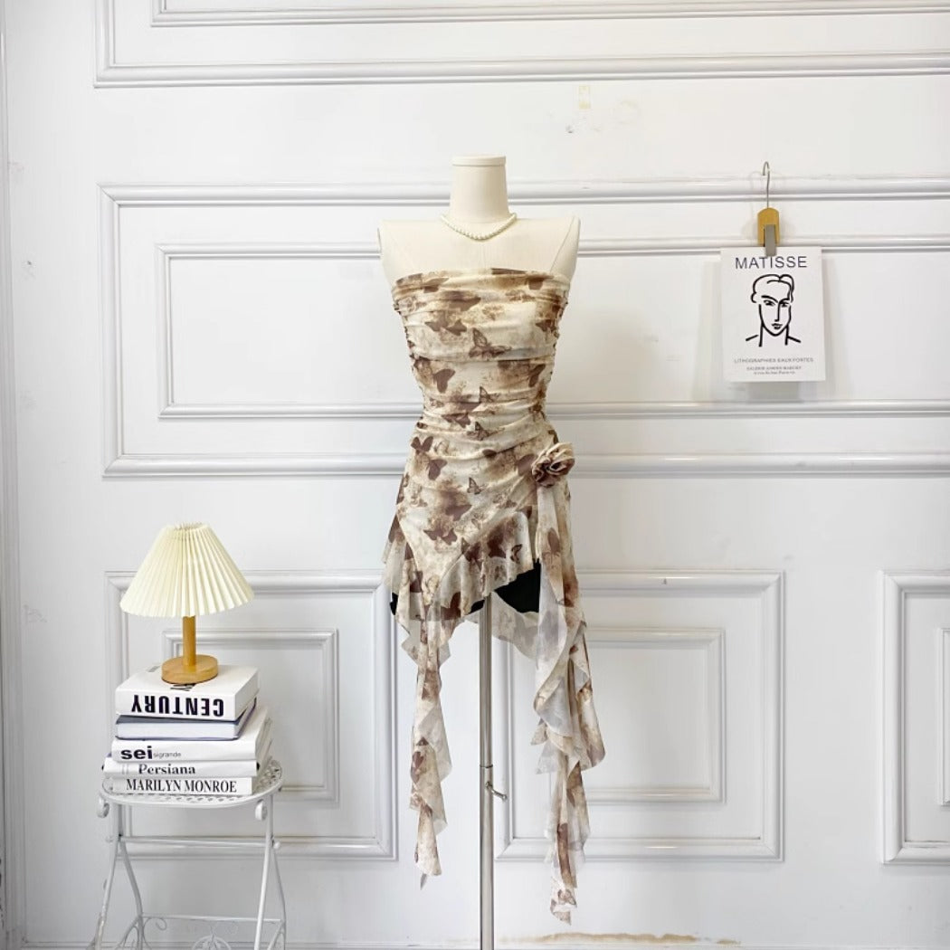 Vesty - Ruffled Asymmetrical Slim-Fit Bustier Dress