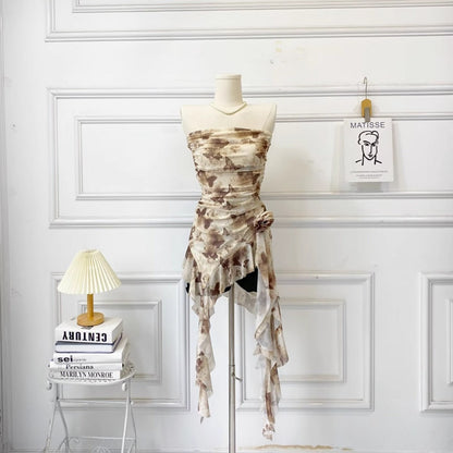 Vesty - Ruffled Asymmetrical Slim-Fit Bustier Dress