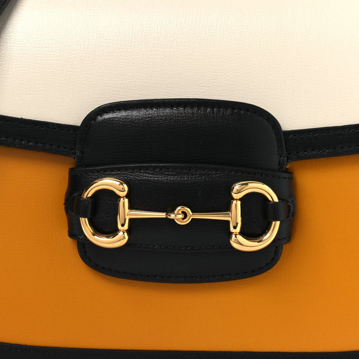 Azalea Calfskin Tri-Color Horsebit 1955 Shoulder Bag Mystic White Sun Oil Black