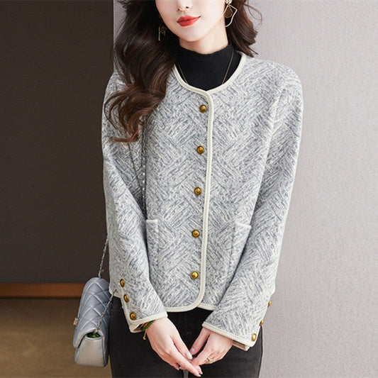 Color Block Jacquard Knit Cardigan Sweater