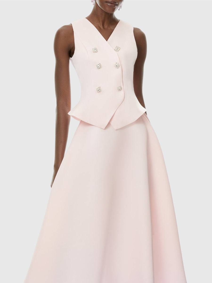 Elara Crystal Embellished Vest & Midi Skirt Set