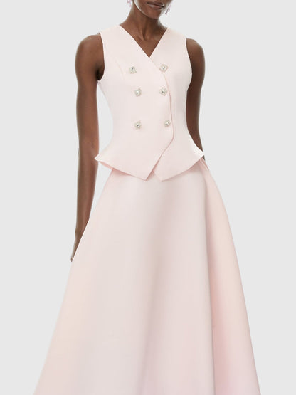 Elara Crystal Embellished Vest & Midi Skirt Set
