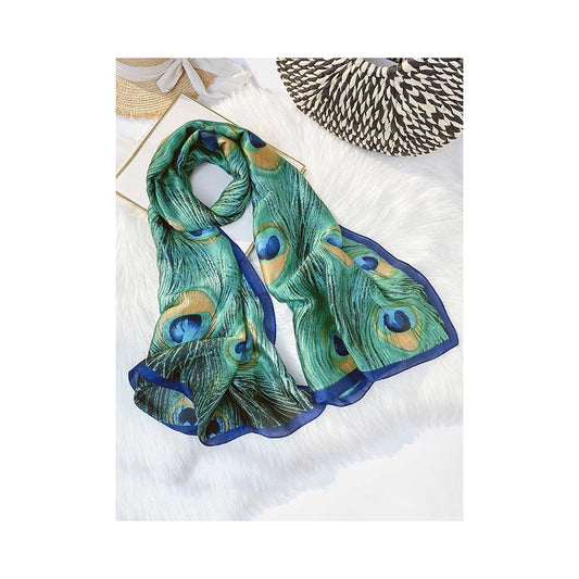 Peacock Feathers Print Silk Imitation Scarf