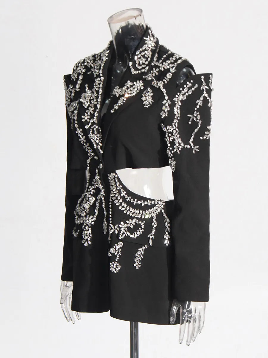 Ravenna Rhinestone-Embellished Cutout Suit Dress