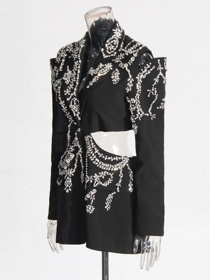 Ravenna Rhinestone-Embellished Cutout Suit Dress