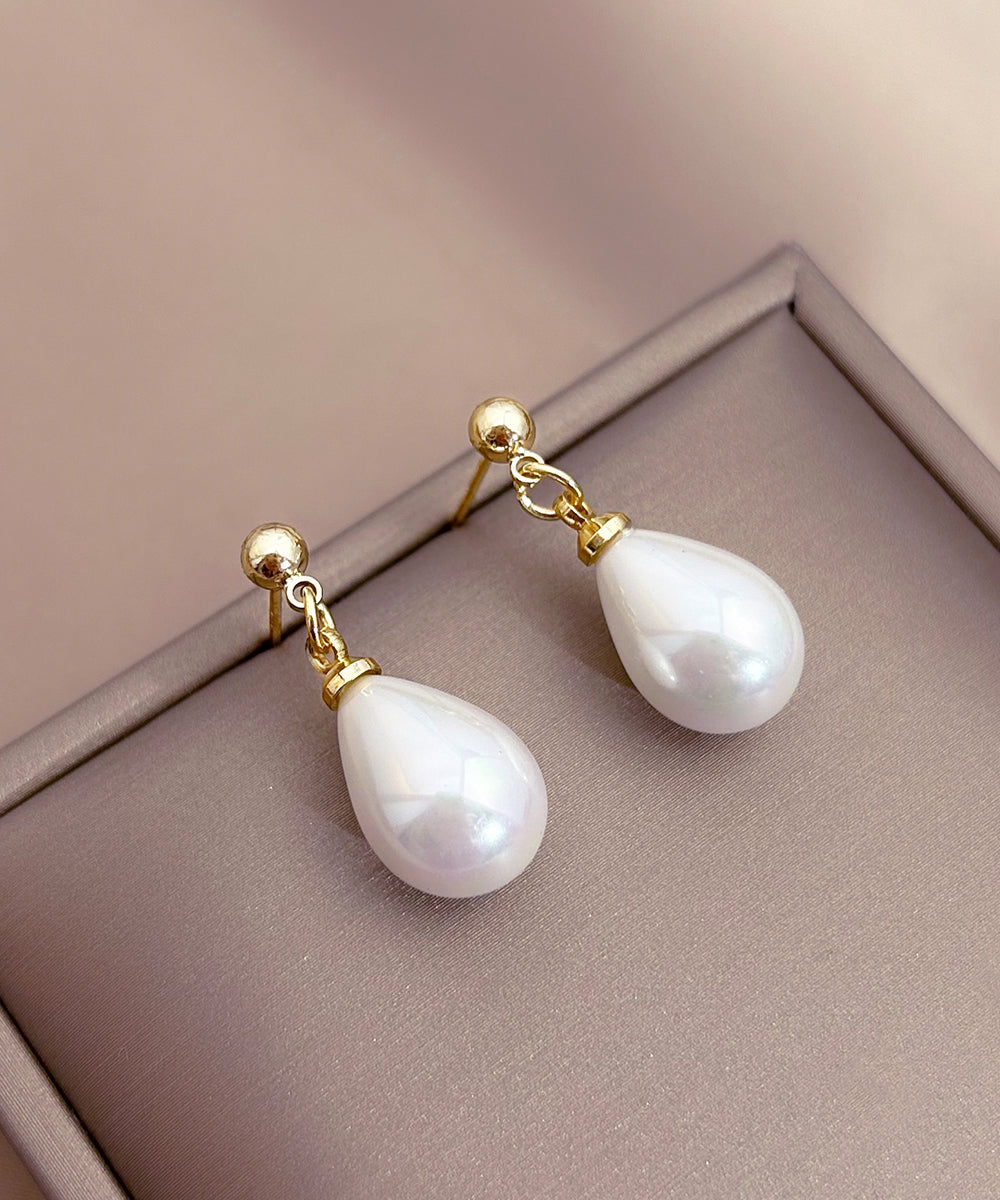 Stylish White Copper Alloy Pearl Water Drop Stud Earrings