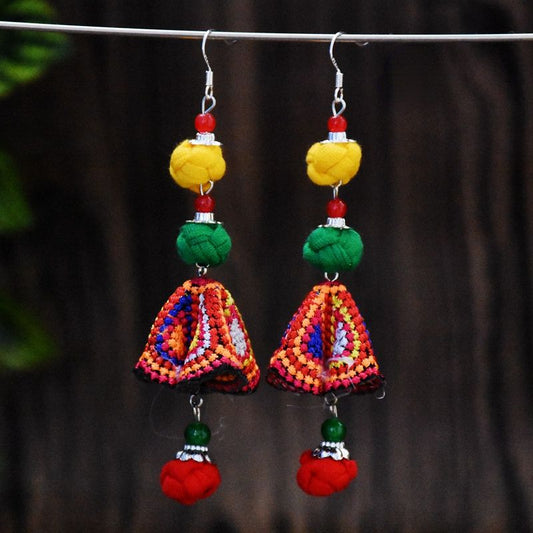 New Handmade Women'S Earrings Ethnic Style Original Joker Fabric Colored Ball Embroidered Earrings