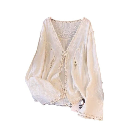 Crosa - Embroidered Lace Knit Cardigan Cover-Up
