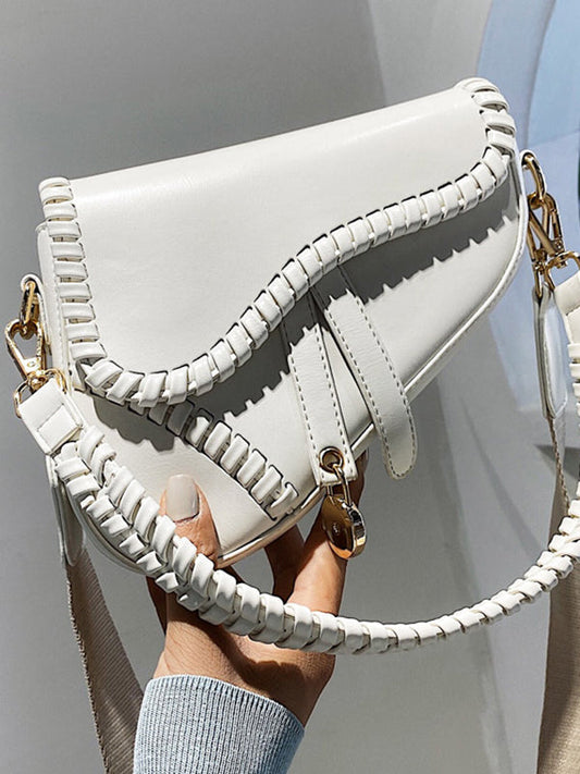 Urban Split-Joint Solid Color PU Shoulder Bag Saddle Bag