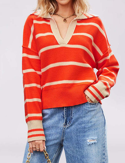 Trendy Splice Striped Oversized Knit Sweater