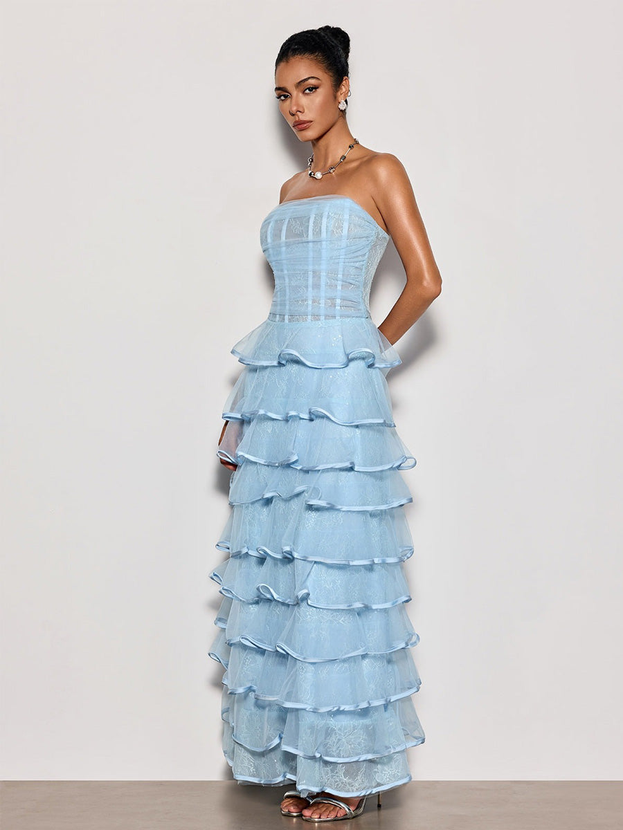 Hazel Strapless Ruffle Tiered Maxi Dress