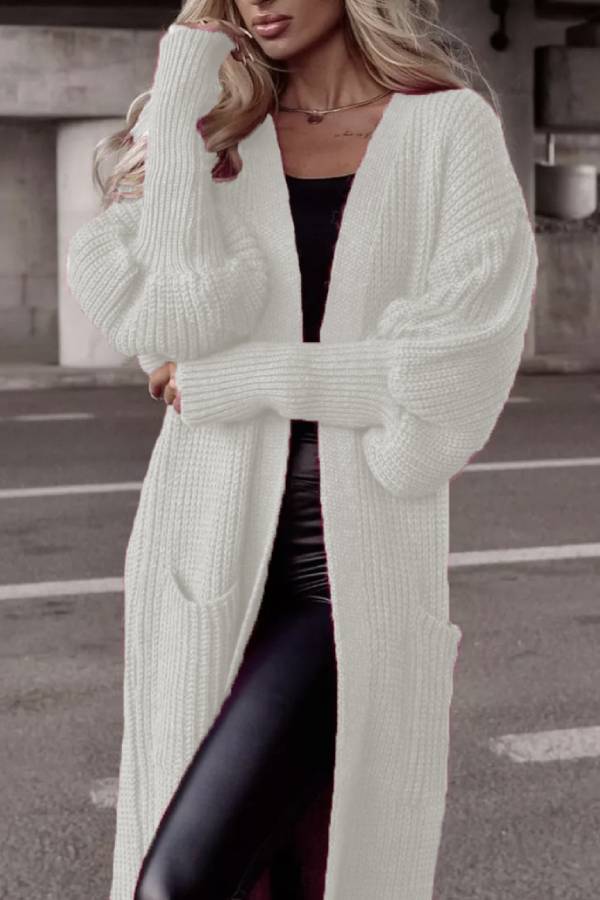 Lantern sleeve loose long knit cardigan