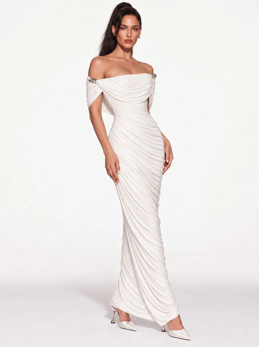 Lucia Off Shoulder Draped Bodycon Maxi Dress