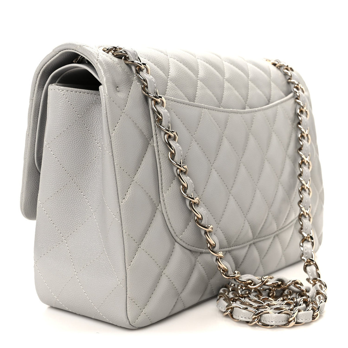 Caviar Quilted Jumbo Double Flap Grey