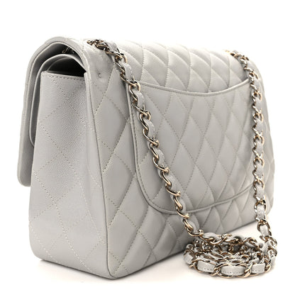 Caviar Quilted Jumbo Double Flap Grey