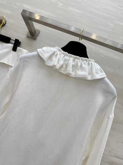 CC Pleated Shirt White Cotton Linen 343303