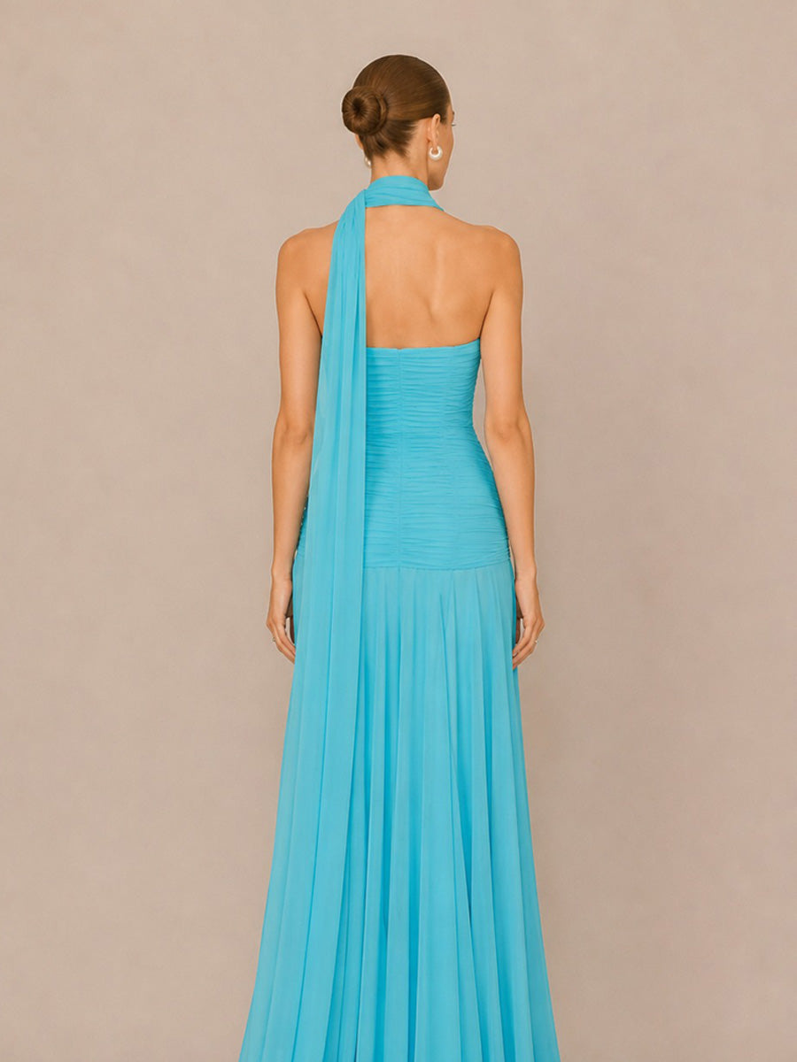 Mirabelle Elegant Pleated Strapless Maxi Dress with Flowing Ties