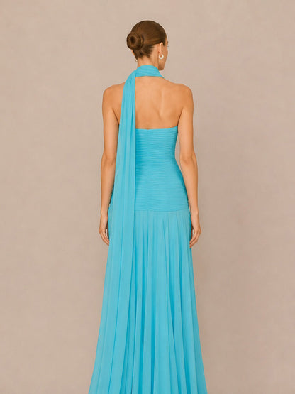 Mirabelle Elegant Pleated Strapless Maxi Dress with Flowing Ties