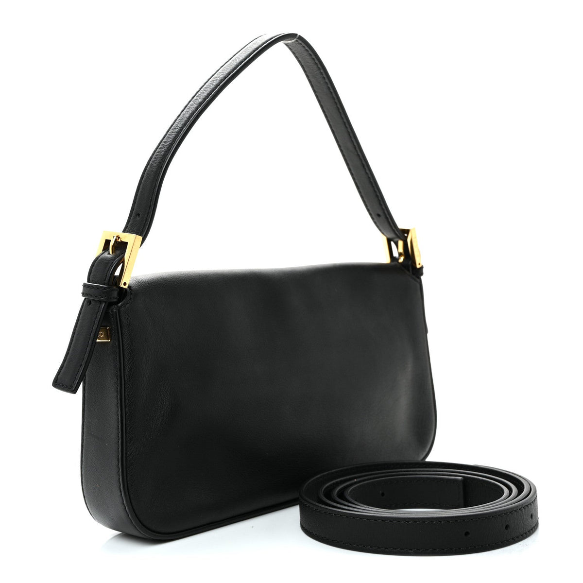 Vitello Flamingo Enamel Baguette Black