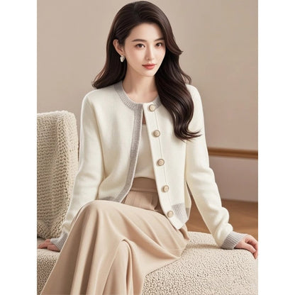 Color Block Short Knit Cardigan Coat