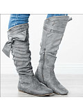 Plain Flat Velvet Round Toe Date Outdoor Thigh High Flat Boots