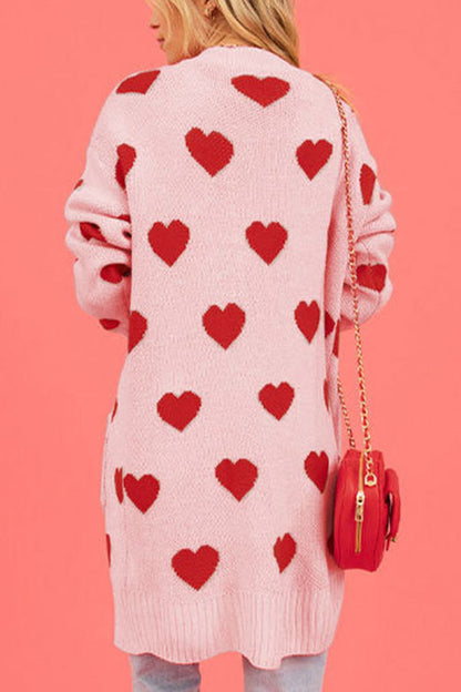 Love knitted cardigan Love pocket V-neck mid-length knitted cardigan