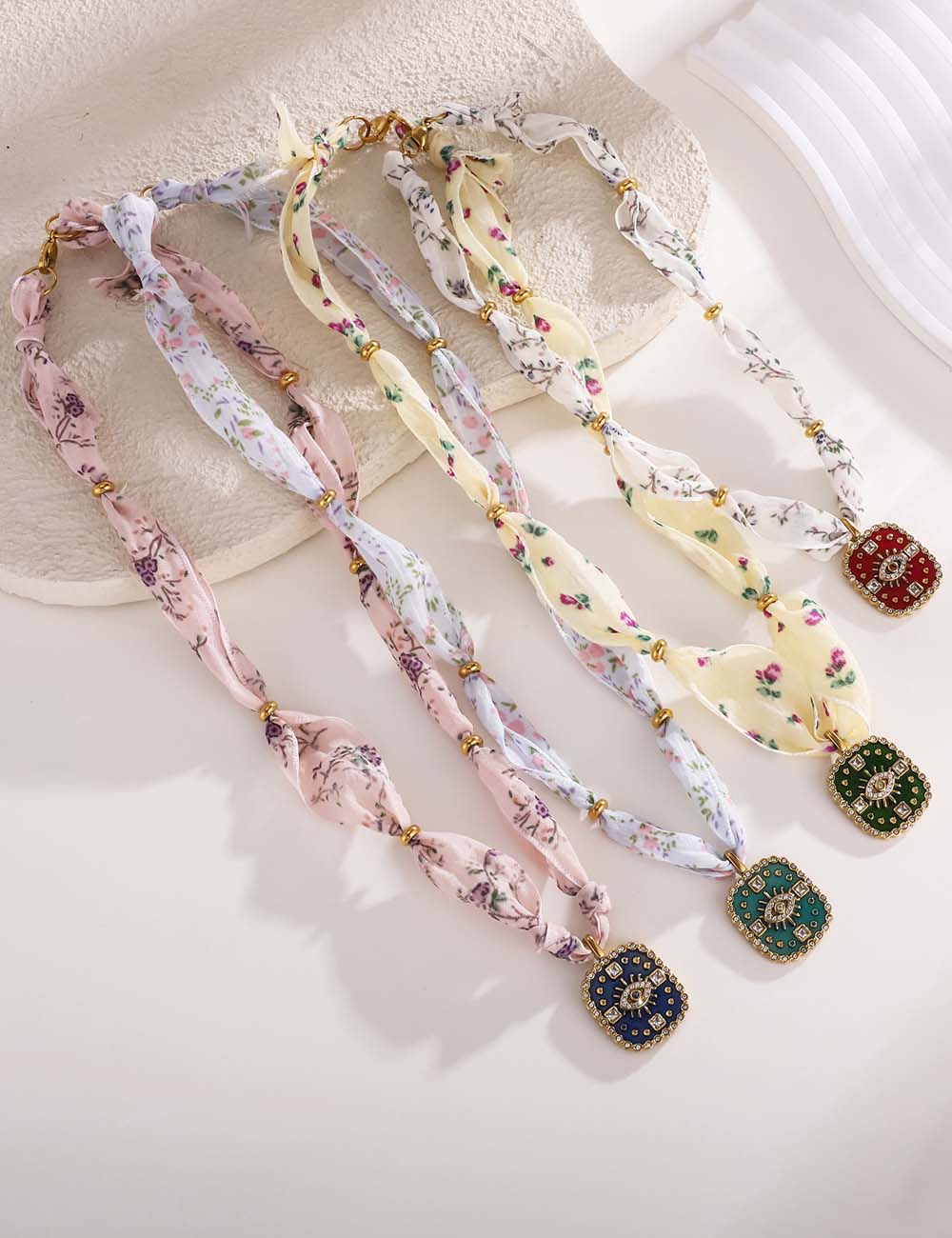Simple Enamel Pendant Choker Scarf Necklace