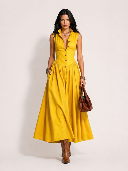 Astrid Lapel Multi-Button Maxi Dress