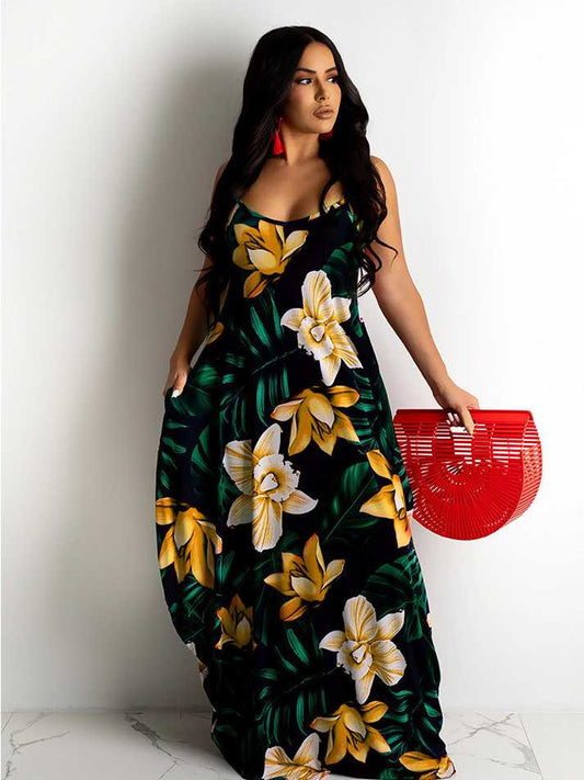 Floral Print Loose Slip Dress Long Dress