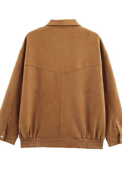 Suede Effect Oversized Jacket With Front Pockets