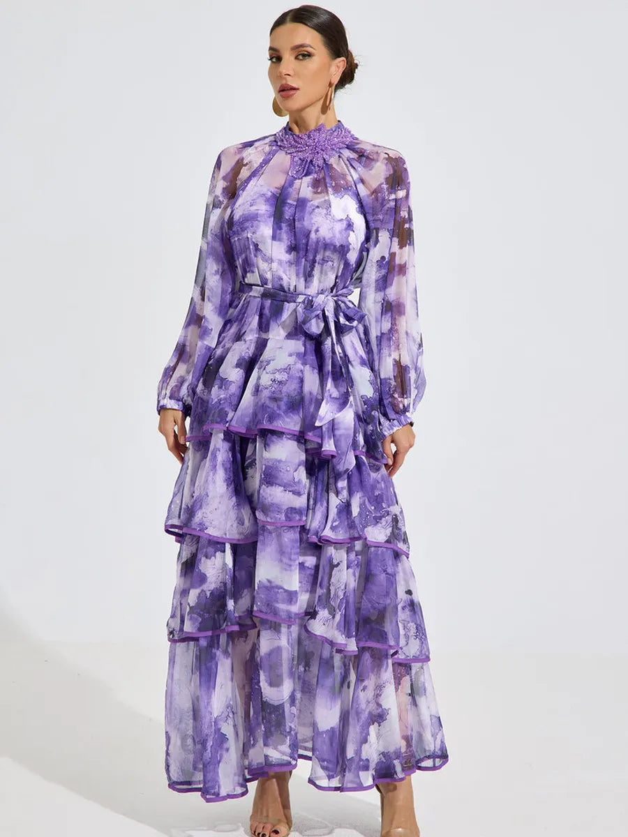 Jazlyn Watercolor Ruffle Maxi Dress