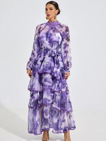Jazlyn Watercolor Ruffle Maxi Dress